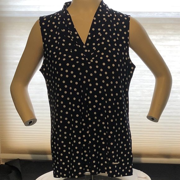 Anne Klein BLACK White Polka Dot Sleeveless Pullover Top NEW NWT - Size M - Picture 2 of 5